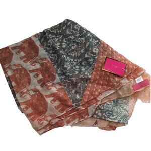 Lake Shore Drive Womens LArge Scarf Elephant Boho Print NEW
